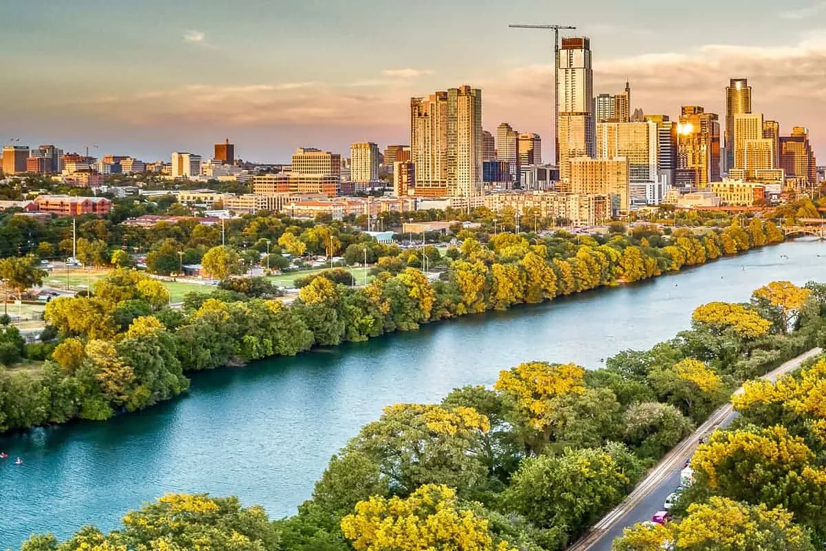 The Austin, TX skyline over Lady Bird Lake